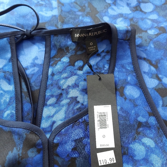 Banana Republic Sleeveless Dress Floral Print Midi Fit Flare Blue Women's Size 0 - Picture 11 of 12